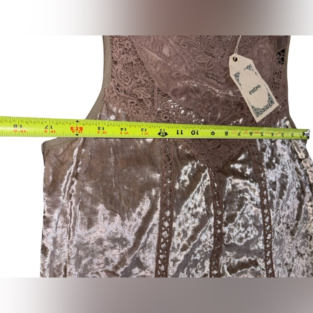 Entro Velvet Lace Mini Dress Taupe Boho Romantic Sleeveless NWT Size M - Picture 5 of 8